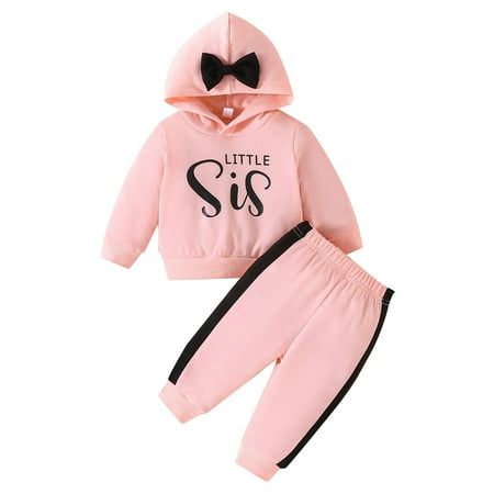 

PMVFHDE 3 Month Photography Outfits Girl Big Sister Little Sister Matching Outfit Toddler Baby Girl Letter Graphic Long Sleeve Hoodies Sweatshirt Tops And Pants Set Pink 18-24 Months