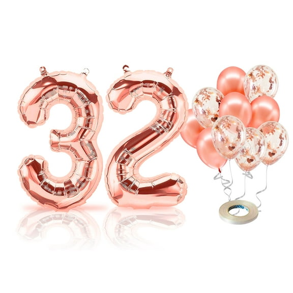 PARIS PRODUCTS - 32nd Birthday Rose Gold Balloons & Number 32 Mylar Balloon, 32nd Birthday Party Decor, 32nd Birthday Decorations for Women, 32nd Birthday Decorations Women 32