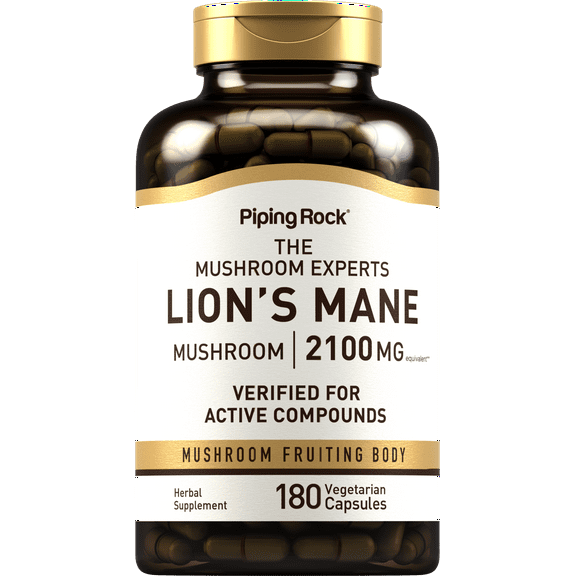Lion's Mane Mushroom Supplement | 2100mg | 180 Capsules | Vegetarian, Non GMO, Gluten Free Supplement | By Piping Rock