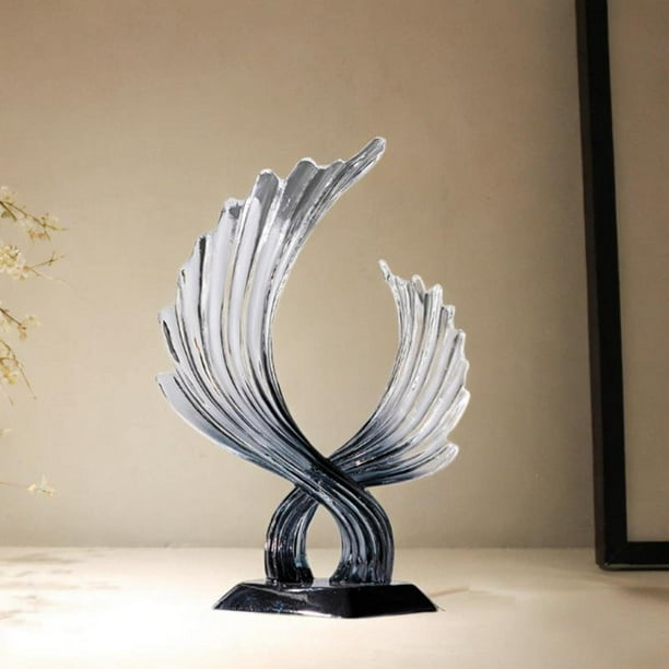 Estatua de ala, adorno de ala, regalo de inauguración de la casa, escultura de ala artesanal, figura de ala para mesa de café, estantería de oficina, Gris