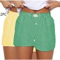 thumbnail image 5 of yillto 2 Pack Womens Boxer Shorts Bottoms Summer Casual Lounge Sleepwear Elastic Pajama Plaid Short Pants, 5 of 6