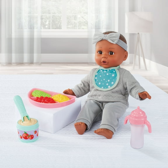 My Sweet Love Meal Time Baby Doll Play Set, Grey Outfit, 14-inch Doll, 12 Pieces Included