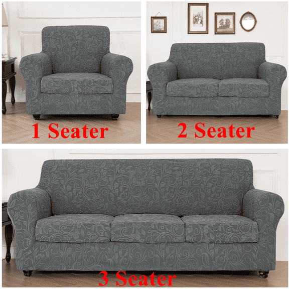 1/2/3 Seate Sofa Covers Stretch Knitted Jacquard Sofa Cushion Slipcover For Living Room Furniture Protector With Individual Seat Cushion Covers, Dark Gray, Armchair Covers