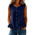 thumbnail image 2 of FDGIU Women's Round Neck Sleeveless Button Down Ruffle Hem Tank Top, Solid Cotton Linen Woven Loose Casual Blouse, 2 of 7