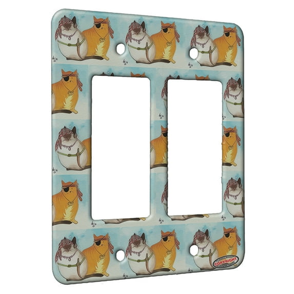 KuzmarK™ 2 Gang Rocker Wall Plate - Siamese and Tabby Pirate Kitties with Pirate Bling Cat Modern Art by Denise Every
