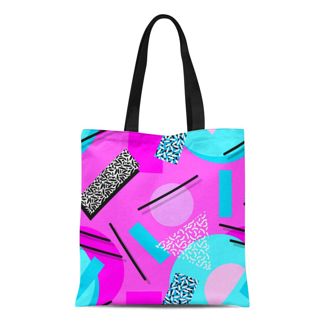 ASHLEIGH Canvas Tote Bag Colorful Geo Pattern Memphis Trend Basic Shapes Overlapping Neon ...
