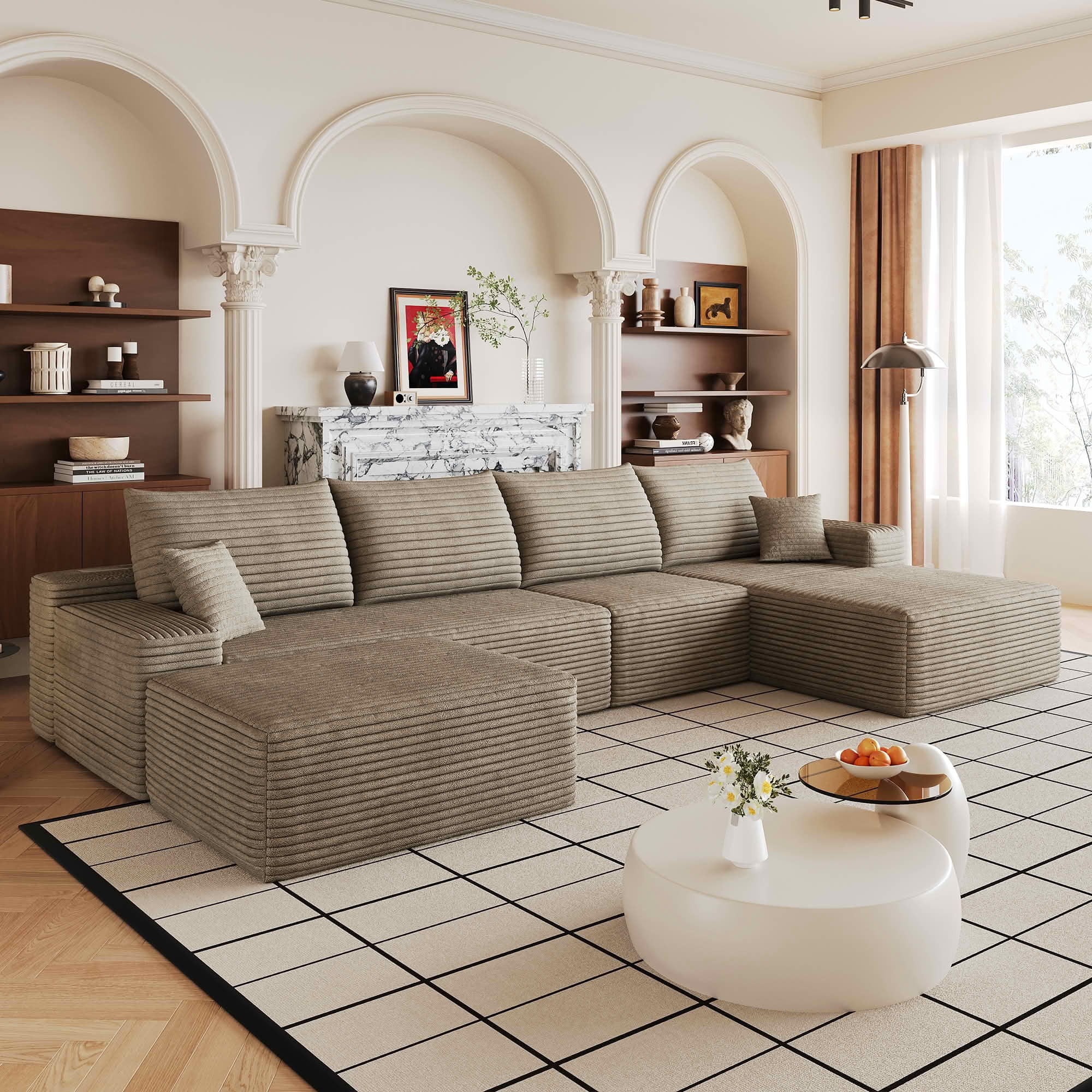 MAYEERTY 135 Inch L‑Shape Cloud Sectional Couch with Chaise, Modern Modular Deep‑Seat Sofa, Plush Corduroy Upholstered Couch, No Assembly Required for Living Room Bedroom Apartment