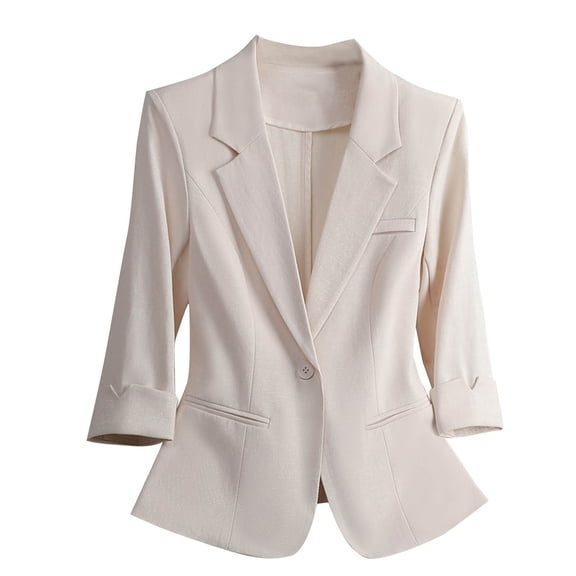 Rutainlusire Womens Blazers Suit Jacket Casual Trendy Women's Fashion Casual Solid Color Pocket Turndown Collar 3/4 Sleeve Blouse Blazer