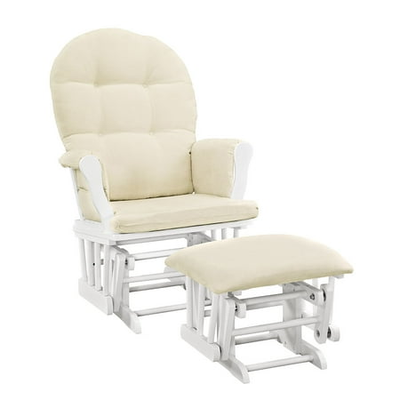 Angel Line Windsor Glider and Ottoman White Finish and Beige Cushions