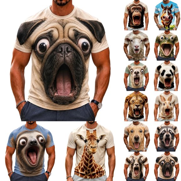 Letdown Unisex 3D All Over Print Short Sleeve T-Shirt-Realistic Dog Face Graphic Crew Neck Tee,Funny Dog Lover Novelty Casual Short Sleeve Shirt Gift Summer Clothes for Men