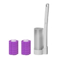 thumbnail image 3 of Juego de 13 escobillas de baño, cepillo para inodoro, almohadilla de limpieza, kit de inicio, recambios, material PP, soporte de pared, apto para baño 12 cabezas moradas, 3 of 8