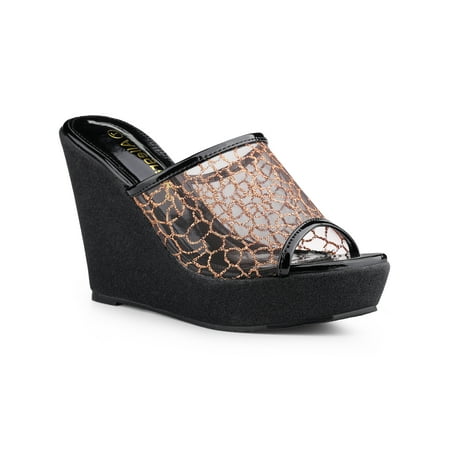 

Allegra K Women s Sandals Platform Wedges Glitter Slide Sandals