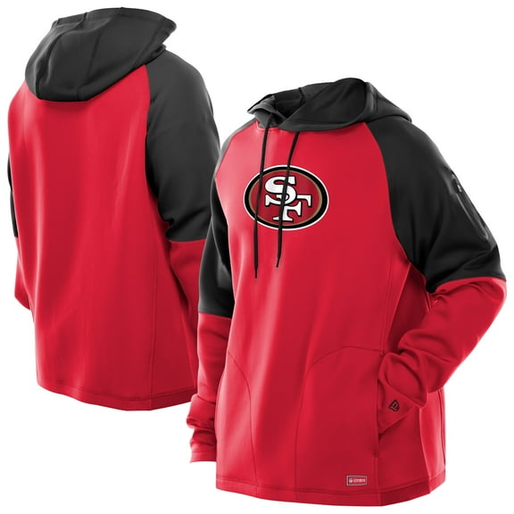 Men's New Era Scarlet San Francisco 49ers Combine Authentic Color Block Raglan Pullover Hoodie