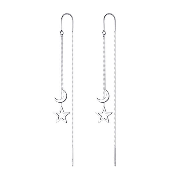 1 Pair Threader Earrings Women Chain Tassel Earrings Moon Star Dangle Earrings