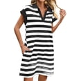 thumbnail image 4 of Cap Sleeve Women Stripe Print V Neck Mini Polo Dress with Pocket, 4 of 6