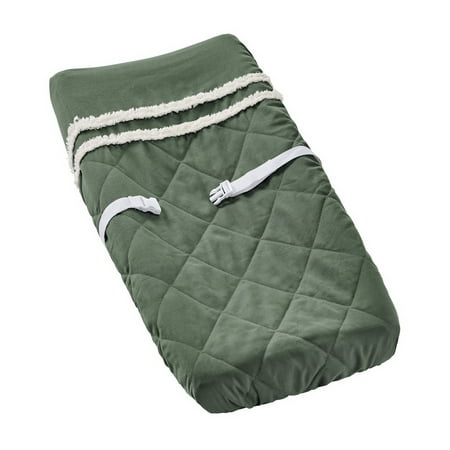UPC: 0846480097044 | Boho Fringe Dark Green and Ivory Changing Pad Cover Girl Boy Unisex by Sweet Jojo Designs