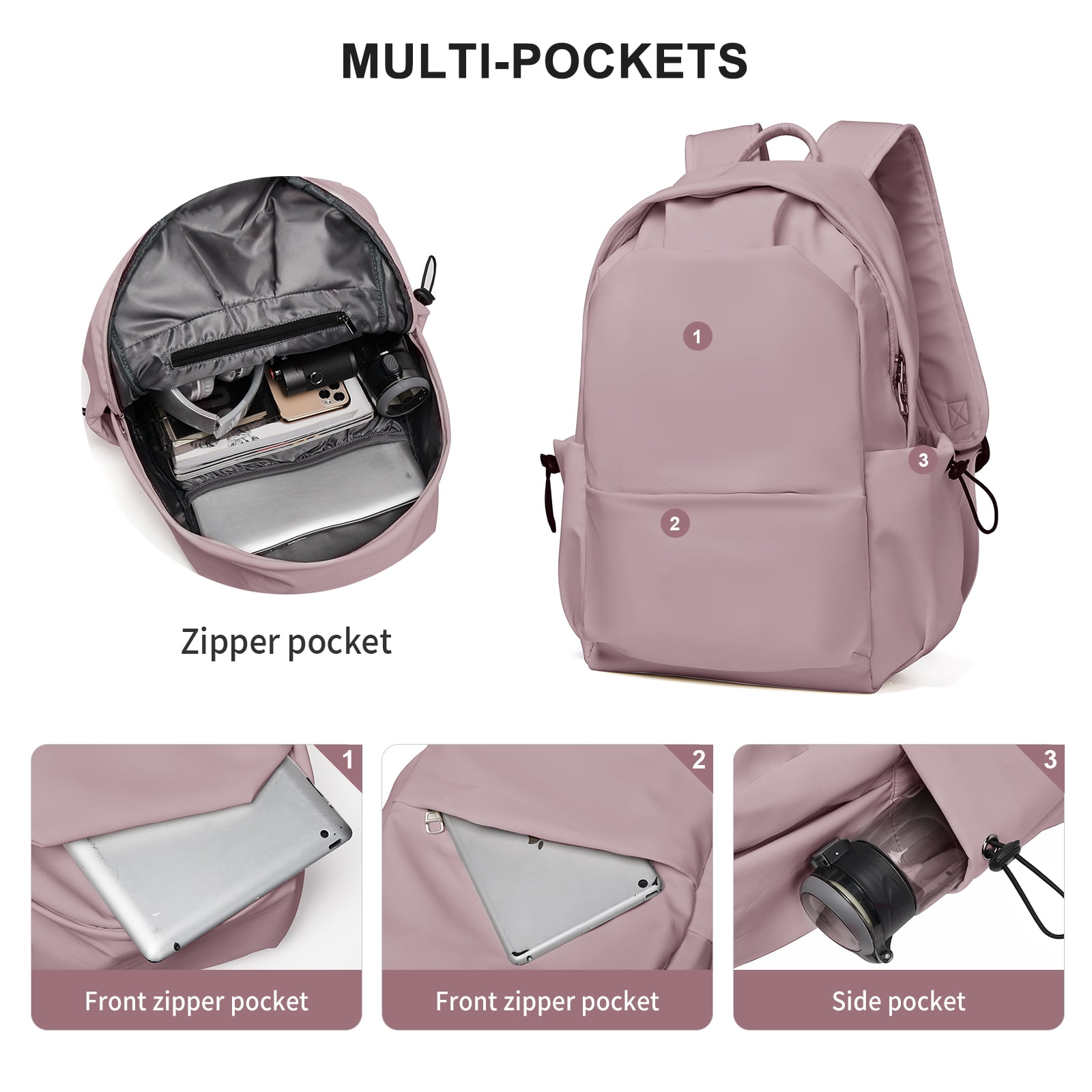School Backpack Womens, Causal Travel School Bags 15.6 Inch Laptop Backpack for Student Lightweight Rucksack Water Resistant Bookbag College Men Work Daypack Purple