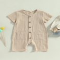 thumbnail image 2 of Infant Baby Boy Girl Summer Linen Short Sleeve Button Down Romper Jumpsuit Clothes Outfits, 2 of 8