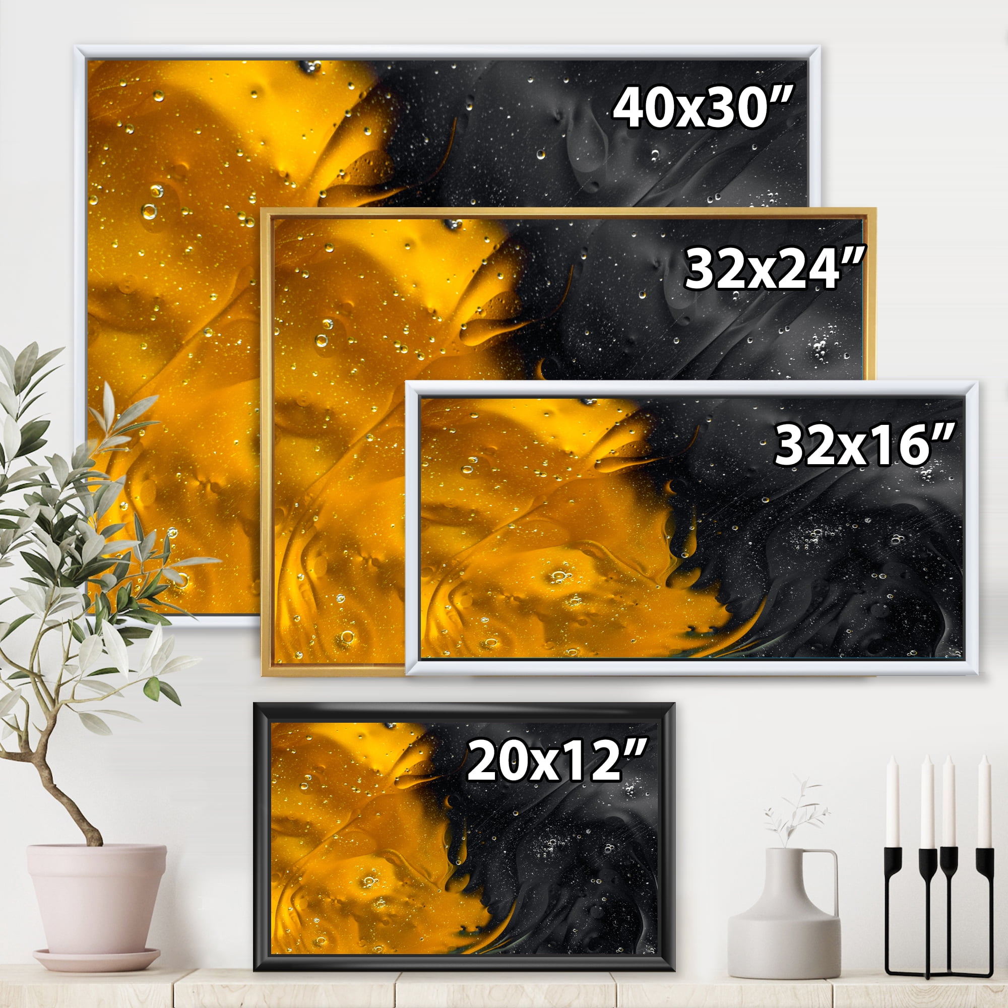 Designart 'Marriage of Black and Yellow' Modern Framed Canvas Wall Art Print