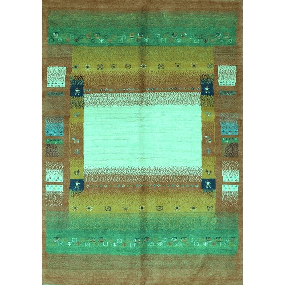 Ahgly Company Machine Washable Indoor Rectangle Abstract Turquoise Blue Contemporary Area Rugs, 2' x 4'
