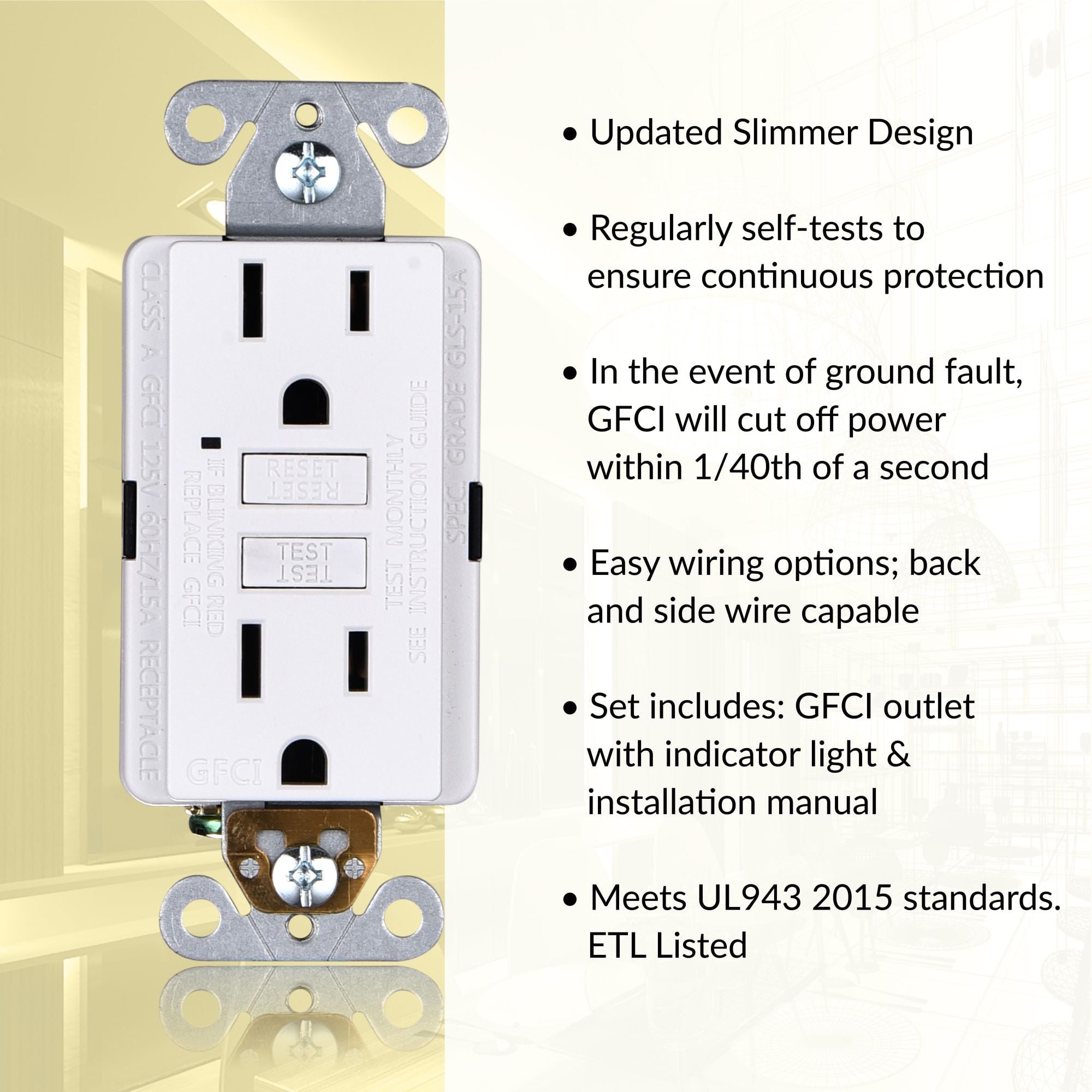 3 Pack Non-Tamper-Resistant GFI Duplex Receptacles with LED Indicator White 3 Piece ETL Listed Faith Electric 15A GFCI Outlets Slim Self-Test Ground Fault Circuit Interrupter