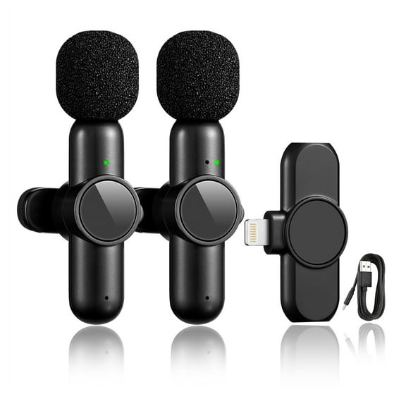 Wireless Lavalier Microphone, Professional Denoise Plug-Play Microphone for Short Video Recording, Broadcast, Live Stream, Vlog, Portable 2 - pack, for iPhone iPad