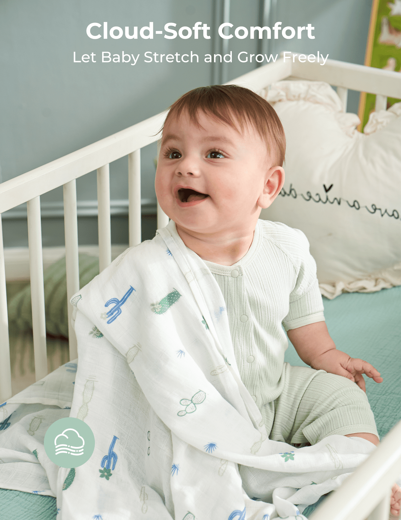 Momcozy Muslin Swaddle Blankets, 4 Pack, Breathable 2-Layer Gauze Large 47'' x 47'' Baby Swaddling Receiving Blanket Wraps for Newborn Boys Girls, Bravery