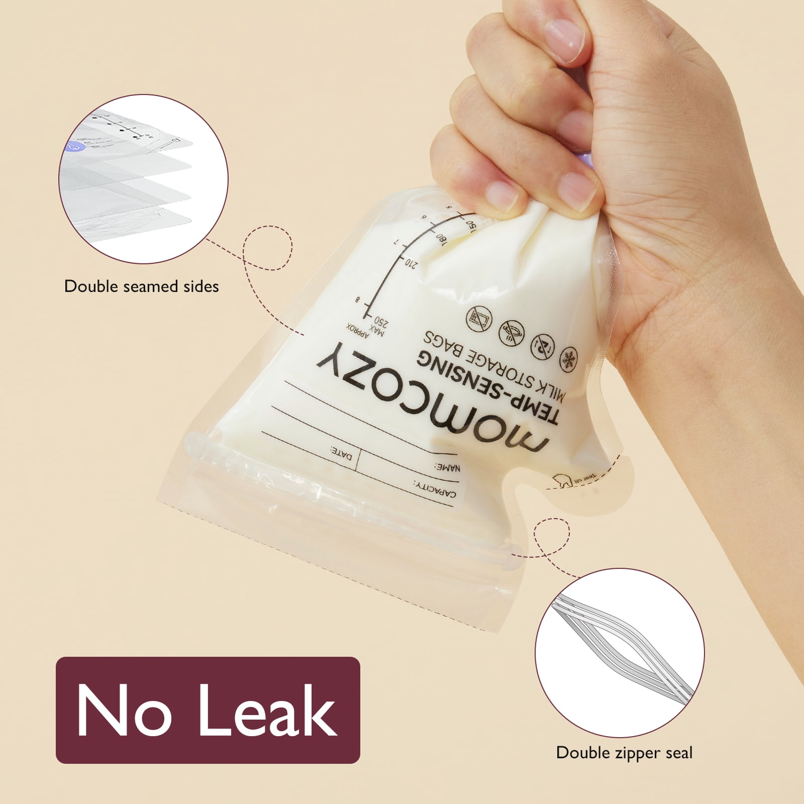 Momcozy Breastmilk Storage Bag, 8Oz, Temp-Sensing Color Change, 200 Count