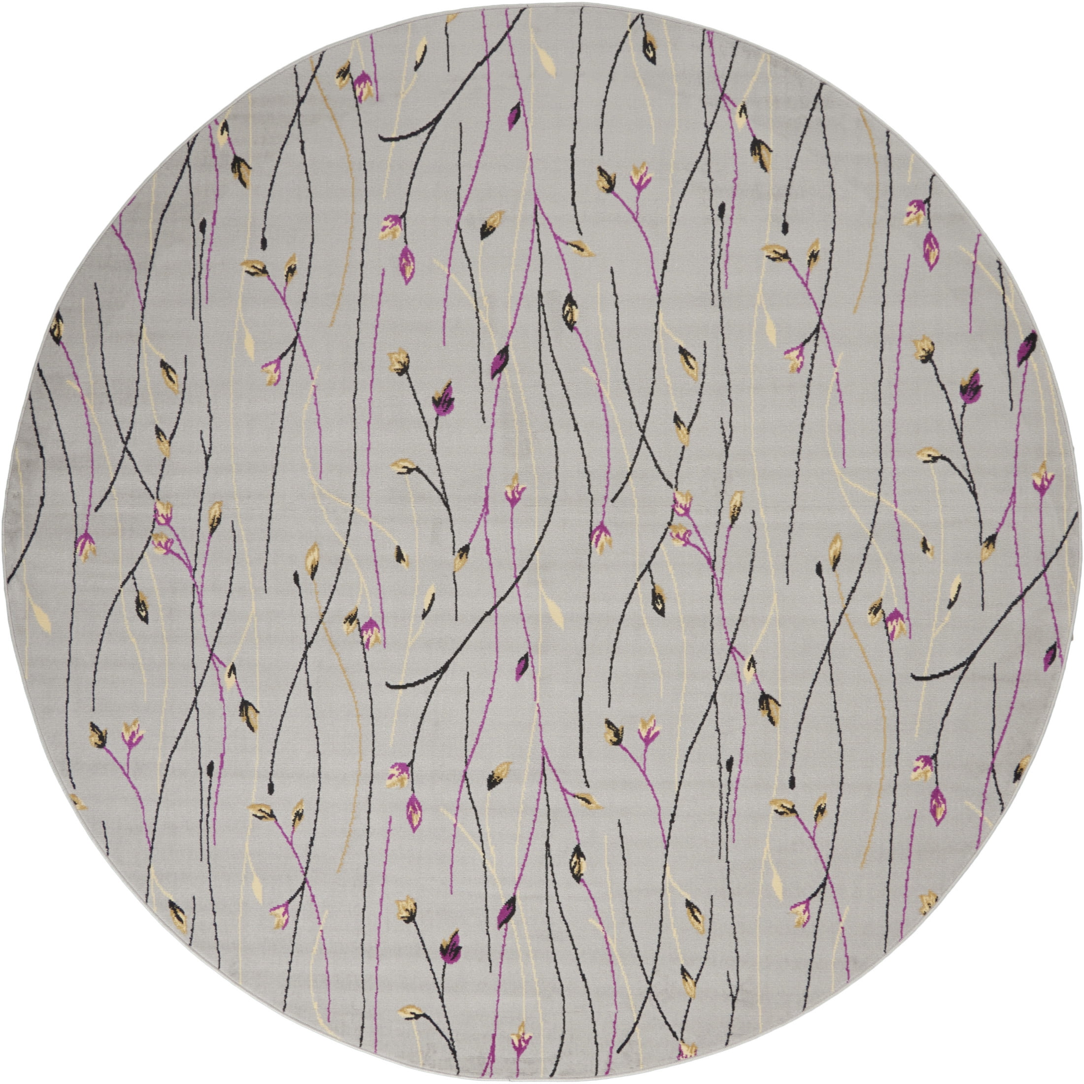 Nourison Grafix Transitional Botanical Grey 8' x ROUND Area Rug, (8' Round)