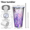 thumbnail image 4 of 16oz Tumblers Urple Butterfly Flower Pattern Stainless Steel Vacuum Insulated Double Wall Travel Tumbler Cups Mug with Lid and Straw,Cleaning Brush for Coffee,Tea, 4 of 4