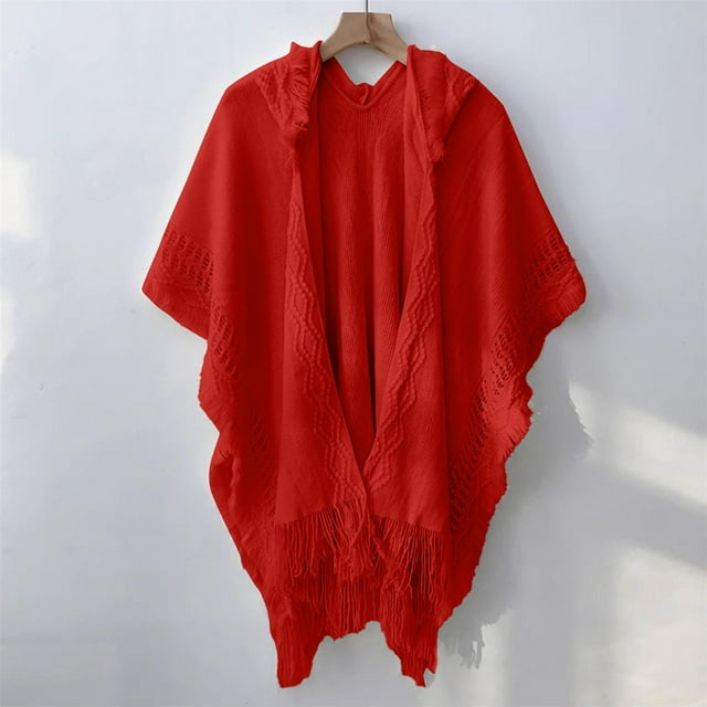 Cape à Capuche pour Femmes avec Motifs de Ponchos en Crochet à Franges