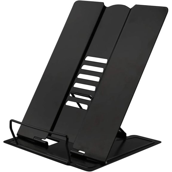 Desk Book Stand Document Holder Heavy Duty Metal Reading Stand Black for Book Magazine Menu iPad Music Score Speech Draft with 6 Adjustable Positions
