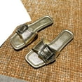 thumbnail image 2 of CQONEPT Cute Flat Slides for Womens Dressy Flat Sandals Summer Open Toe Sandals Flats Ankle Strap Comfortable Slip On Slide Sandals Fashion Shoes Gold Size 6, 2 of 8