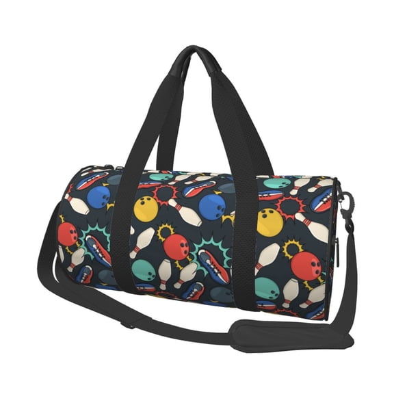 Horeoi Bowling Ball Print Foldable Travel Duffle Bag with Removable Strap - Water-Resistant Gym Vacation Luggage Multi-Pocket Design
