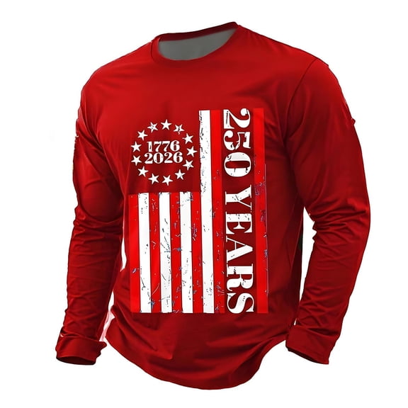 KHONTS Men's 1776-2026 250th Anniversary Shirts 4th of July Tshirts Independence Day Long Sleeve Tops Red XL