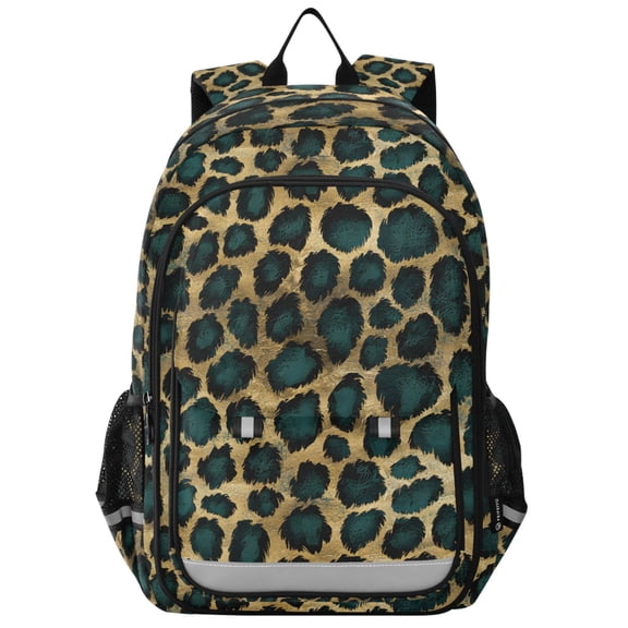 FORMRS Unisex School Backpack 17" Student Travel Bag with Laptop Compartment, Green Leopard Print Pattern