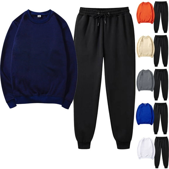 Autumn Two Piece Sets for Women Plus Size Solid Color Round Neck Pullover Casual Sports Pants Sports Set
