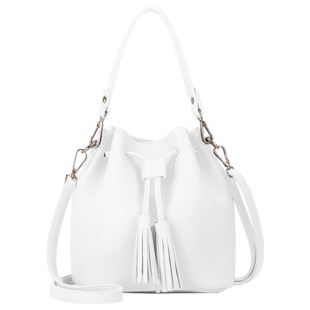 Bolso de cubo de piel sintética con borlas y cordón para mujer Bolso bandolera de color sólido Bolso de mano, blanco Advancent AP000971-01