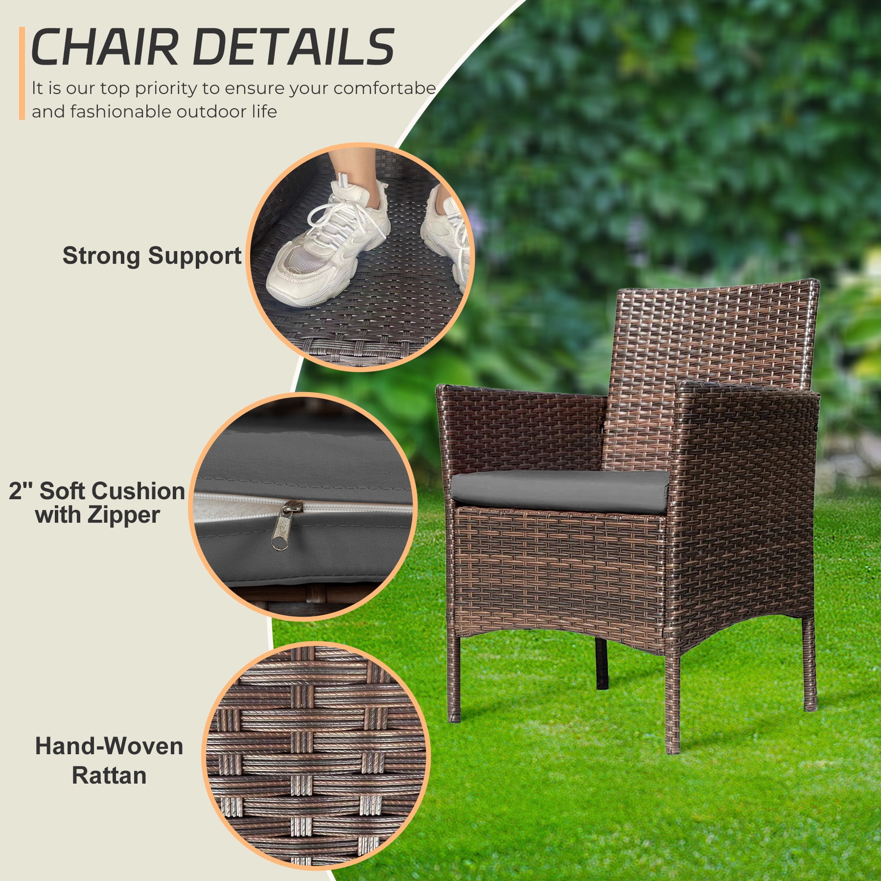 Tappio 4 PCS Outdoor Rattan Furniture Patio Conversation Set, Wicker Sofa Garden Conversation Bistro Sets for Yard, Pool or Backyard, Brown/Dark Gray