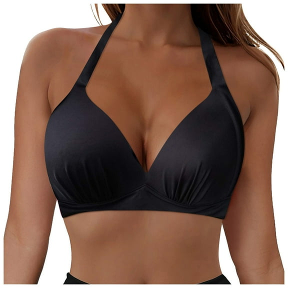 Women's Push Up V Neck Bikini Tops Criss Cross Back Padded Bathing Suit Top Only