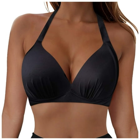 adviicd Women s Vintage Halter Neck Tie Knot Back Soft Molded Padding Bikini Top Swimsuit Bathing Suit Tops Only Black M