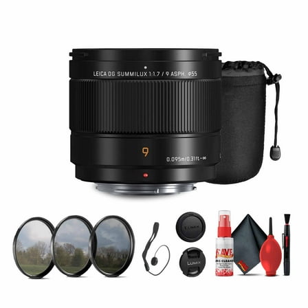 Panasonic Leica DG Summilux 9mm f/1.7 ASPH Lens (H-X09) Bundle Including: 3-Piece Filter Kit, Lens Caps, Lens Pouch, Cap Keeper, Full Cleaning Kit