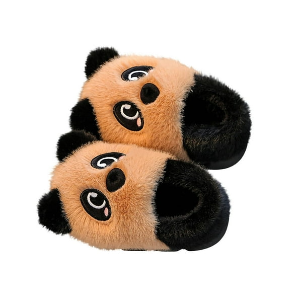 Owordtank Fluffy Kids Panda Plush Girls Slippers - Rubber Anti Slip Home & Outdoor