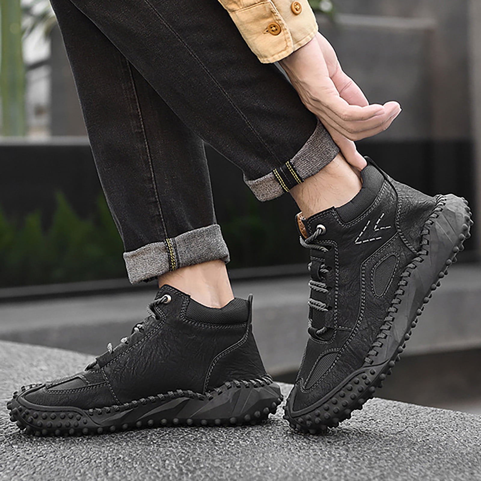 PEASKJP Ankle High Boots for Men Durable Suede Lightweight Ankle High Military Work Boots Desert Boots Black 42 Walmart