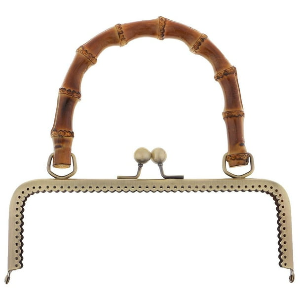Cierre de metal retro para monedero con asa de bambú (20/25/27 cm), bronce, 27 cm 25cm