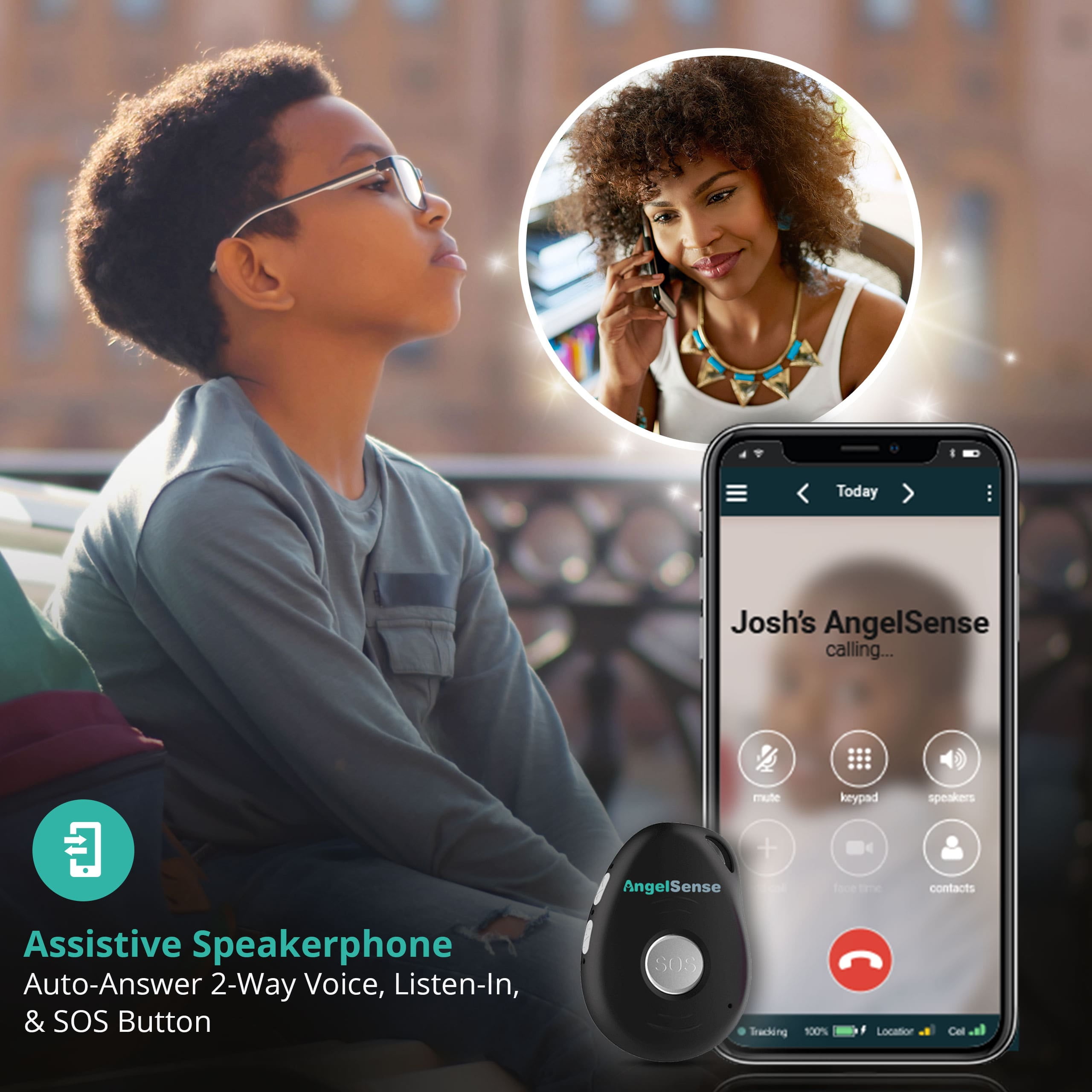 AngelSense Personal GPS Tracker for Kids, Teen, Autism, Special Needs, Elderly, Dementia - 2-Way Auto-Answer Speakerphone & SOS Button - School Bus Tracking - Easy-to-Use App (Subscription Required)