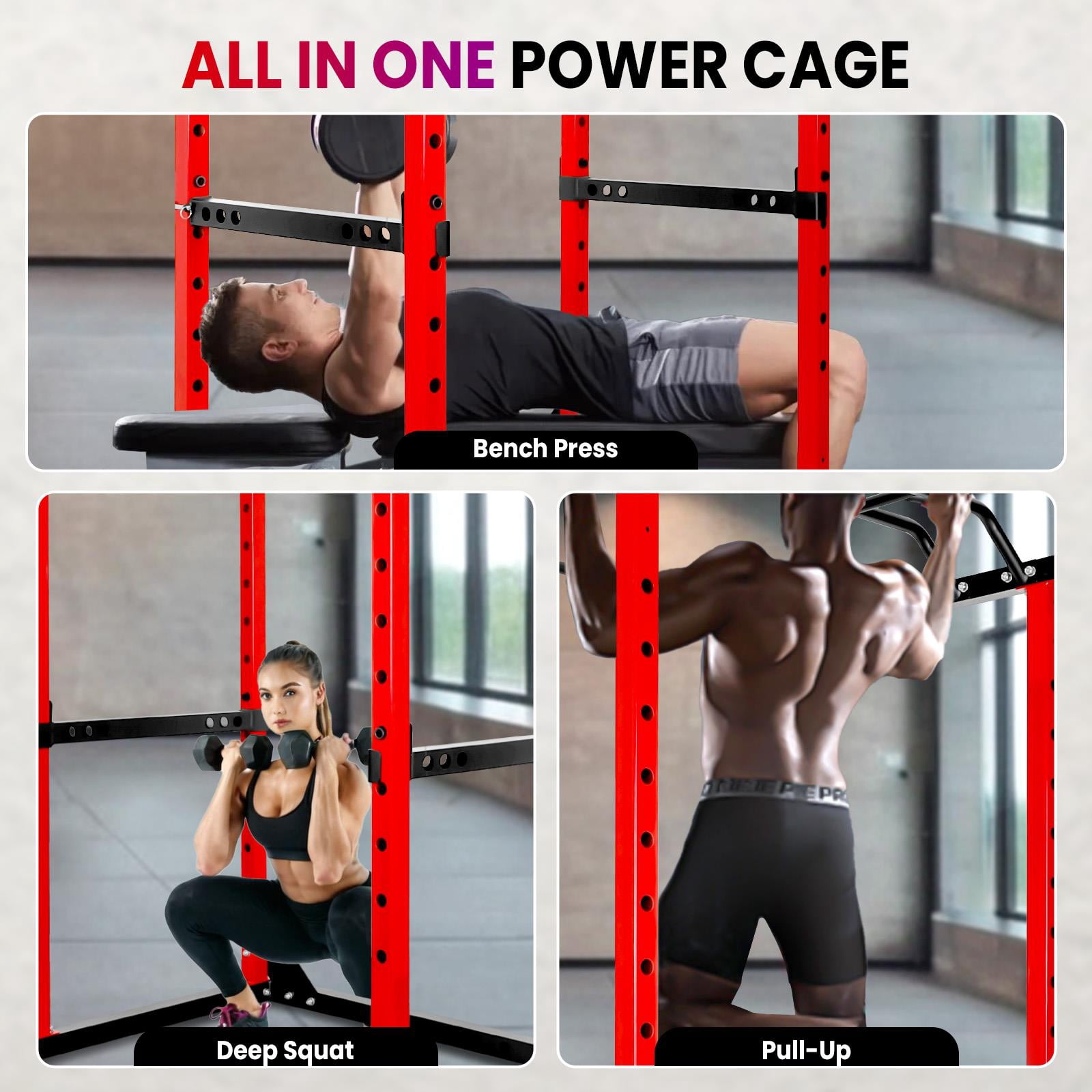 Space Saving Design Multi-Functional Power Rack,Red Power Cage With 44 In Width,2 In 1 Squat Rack And Pull Up Bar,Red Squat Stand For Garage Or Apartment,Red