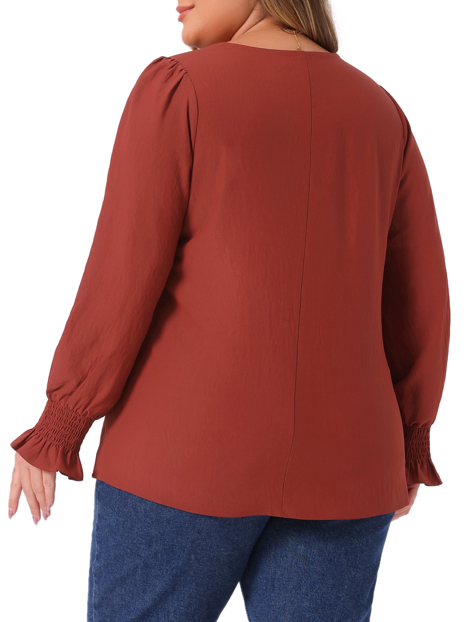 DARING DIVA Women's Plus Tops V Neck Smocked Casual Chiffon Blouse 1X Burgundy