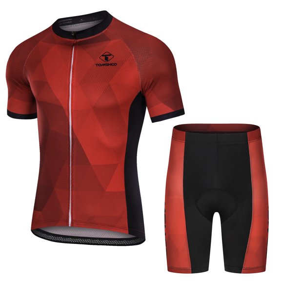 Fawoonu Red and Black Triangle Design Cycling Short Sleeve Jersey Set (EU Size: L)