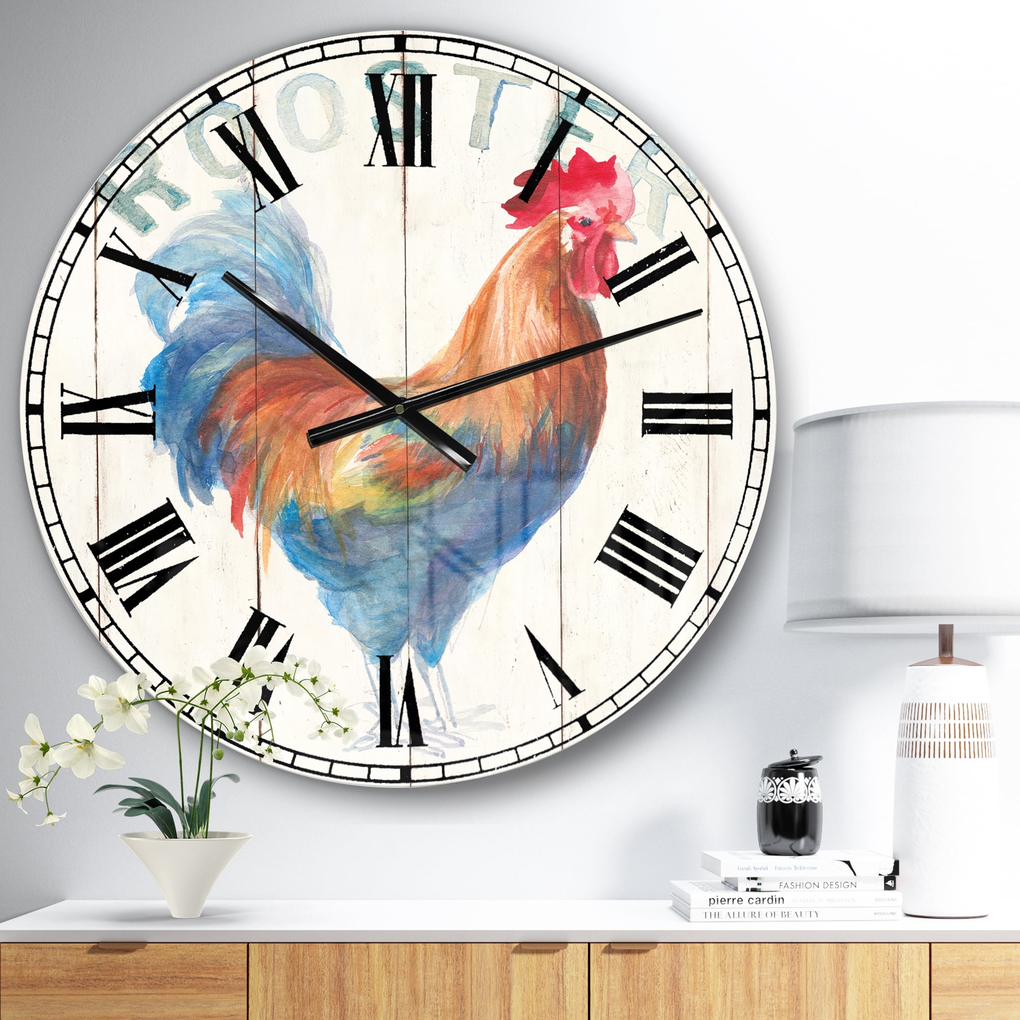 Wood Farm Roaster I' Farmhouse Oversized Metal Clock